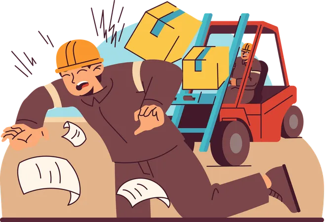 Portrays warehouse worker experiencing painful accident  Illustration