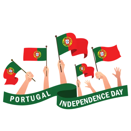 Portugal Independence Day 1st December Greeting Card For Holiday Background With Waving Flags Vector Flat Illustration Illustration