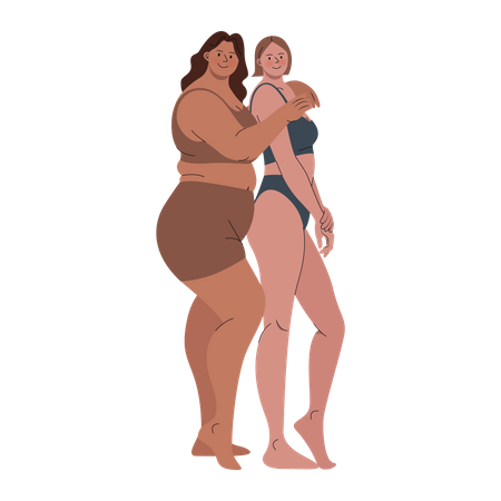 Mulheres sexy abraçando pose  Ilustração