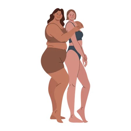 Mulheres sexy abraçando pose  Ilustração