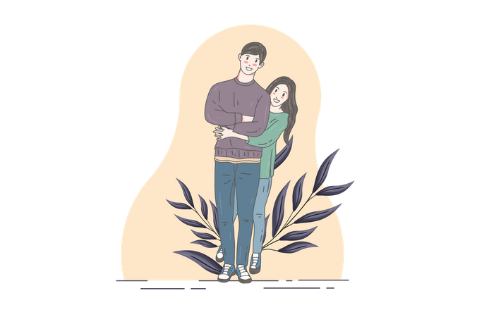 Casal posa para foto  Ilustração