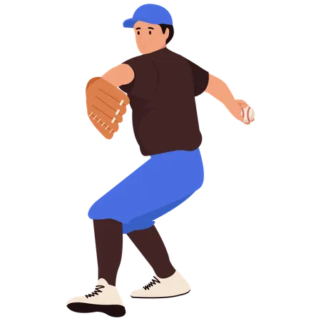 Pose de lanzamiento del lanzador de béisbol  Ilustración
