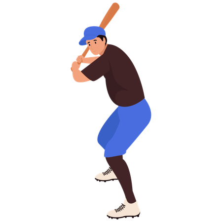 Pose de rebatedor de beisebol pronto  Ilustração