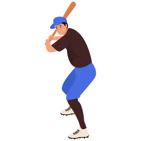 Pose de rebatedor de beisebol pronto  Ilustração