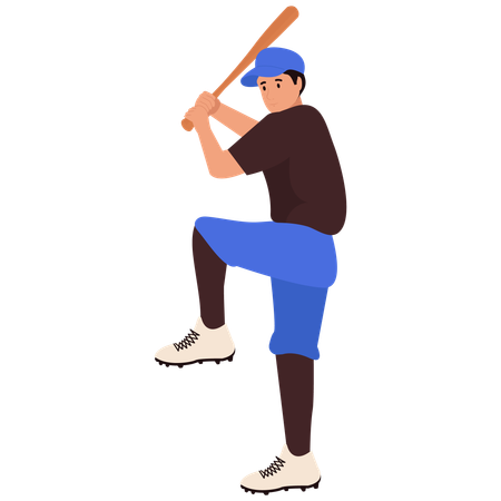 Postura de balanço de perna para cima do batedor de beisebol  Ilustração