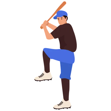 Postura de balanço de perna para cima do batedor de beisebol  Ilustração