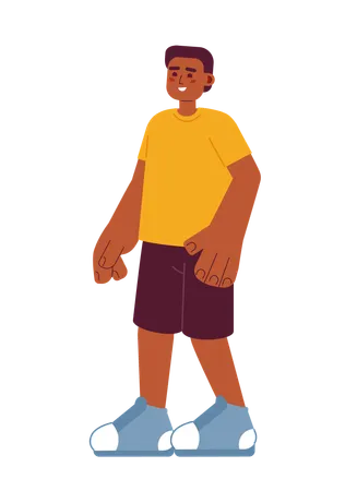 Positive African American Boy Semi Flat Color Vector Character Short Hair Summer Outfit Editable Full Body Person On White Simple Cartoon Spot Illustration For Web Graphic Design Illustration
