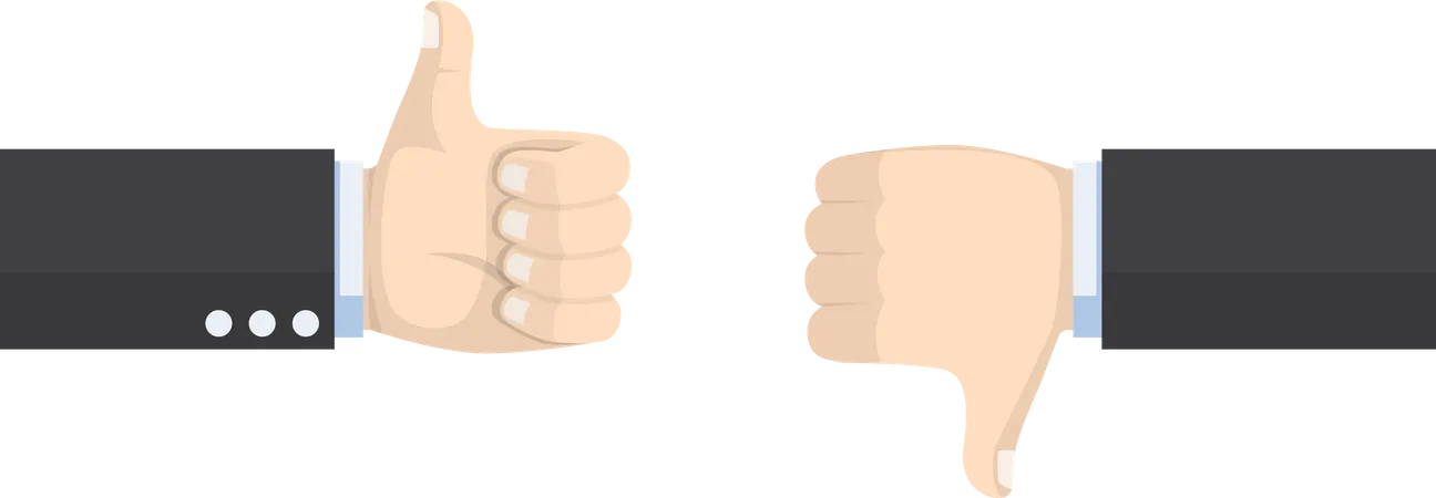 Businessman Hands Showing Different Thumb Gesture Up And Thumb Down Voting And Feedback Concept Illustration