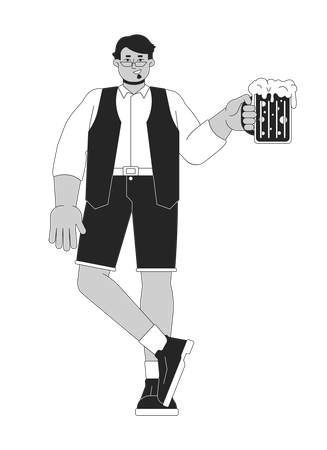 ビールジョッキを持つポジティブなアラブ人男性  イラスト