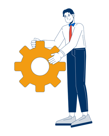 Positive asian man office worker with gear  Illustration