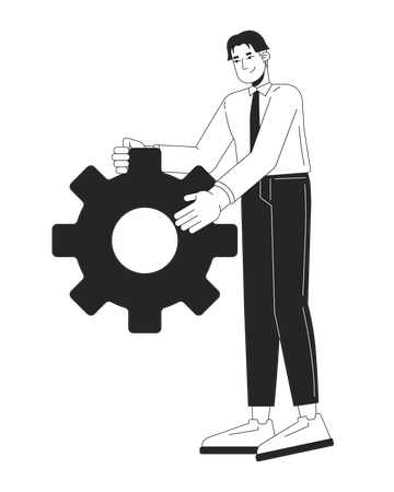 Positive asian man office worker with gear  Illustration