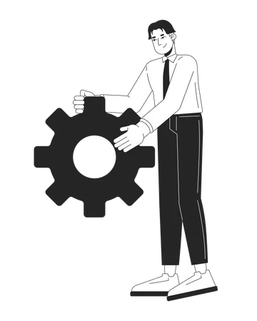 Positive asian man office worker with gear  Illustration