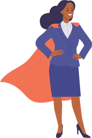 Positive Business Lady Cartoon Character In Red Cape And Formal Suit Feeling Brave And Confidence Isolated On White Background Strong Female Person Standing In Power Pose Vector Illustration Illustration
