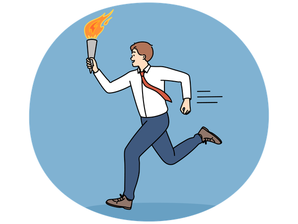 Positive business man runs with champion torch symbolizing professional record  Illustration