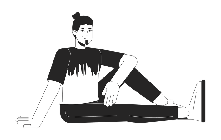 Positive caucasian man sitting on floor  Illustration