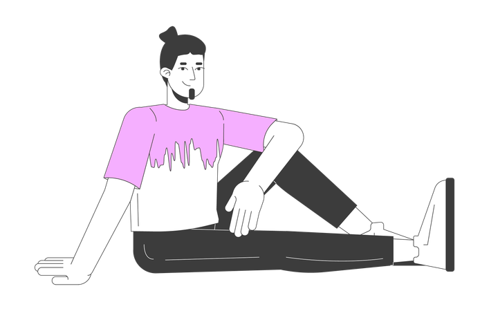 Positive caucasian man sitting on floor  Illustration