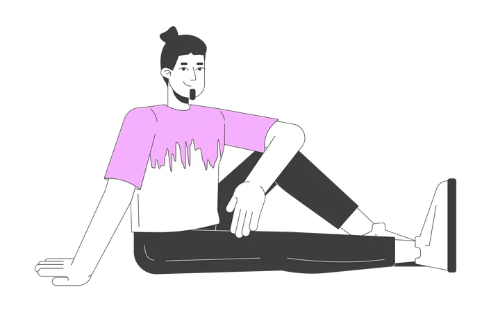 Positive caucasian man sitting on floor  Illustration