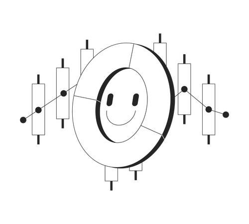 Positive donut piechart and candlestick chart data  Illustration