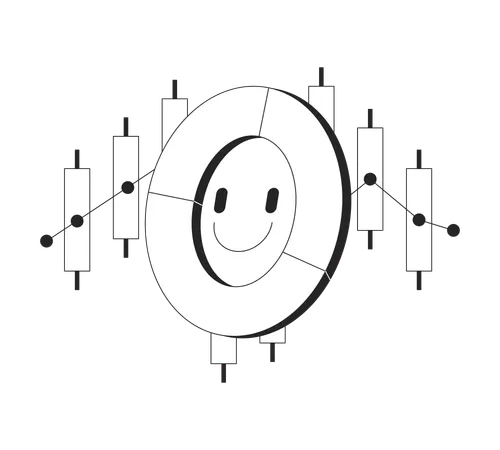Positive donut piechart and candlestick chart data  Illustration
