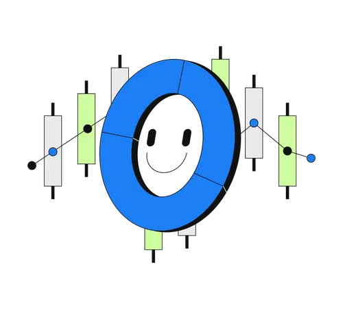 Positive donut piechart and candlestick chart data  Illustration