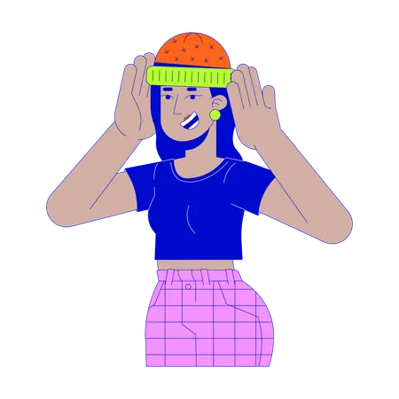 Positive indian woman wearing hat  Illustration