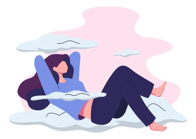 Positive Lady On Cloud  Illustration