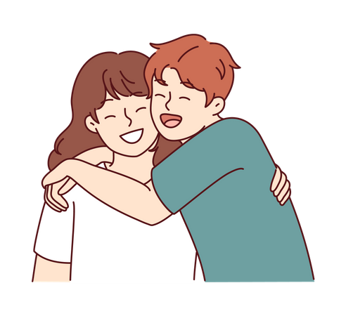 Positive little boy and girl hugging and laughing enjoying spending time together  Illustration