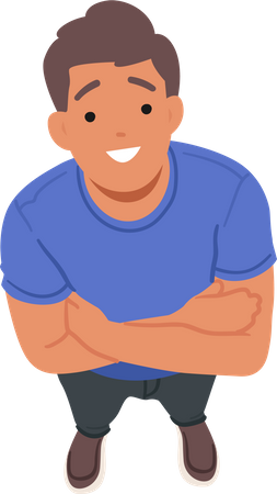 Positive Man With Beaming Smile and Standing With Crossed Arms  Illustration