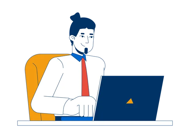 Positive office worker caucasian man typing laptop  Illustration