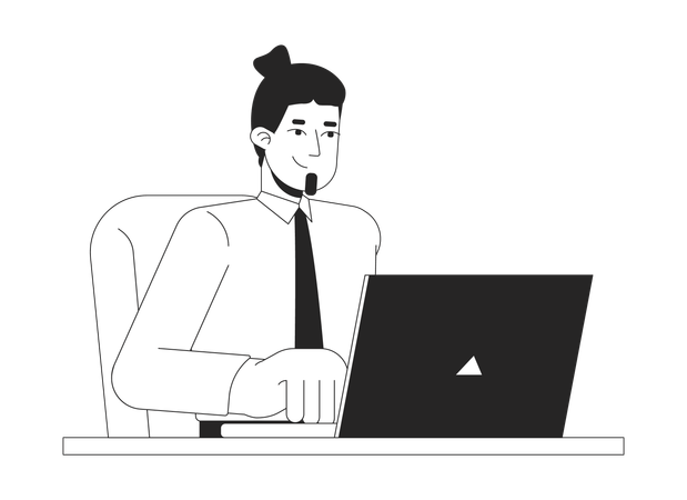 Positive office worker caucasian man typing laptop  Illustration