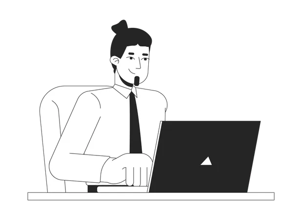 Positive office worker caucasian man typing laptop  Illustration