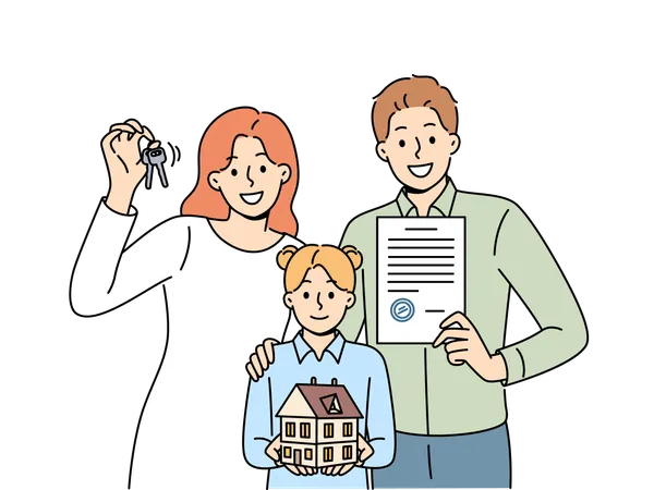 Positive spouses became owners of own real estate thanks to profitable mortgage loan  Illustration