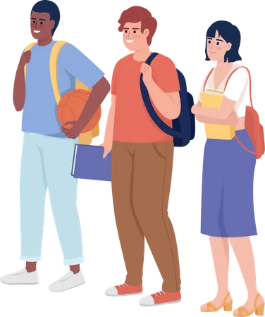 Positive Students Group Semi Flat Color Vector Characters Editable Figures Full Body People On White Education Simple Cartoon Style Illustration For Web Graphic Design And Animation Illustration