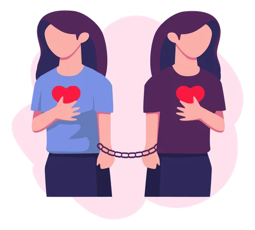 Positive Woman Holding Heart  Illustration