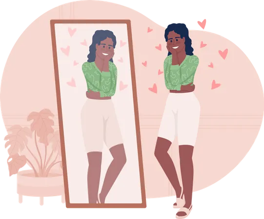Positive woman looking at mirror  Illustration