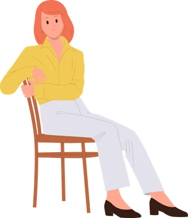 Positive woman sitting on chair and listening with interest  Illustration