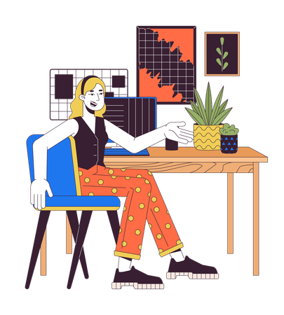 Positive woman talking at office workplace  Illustration