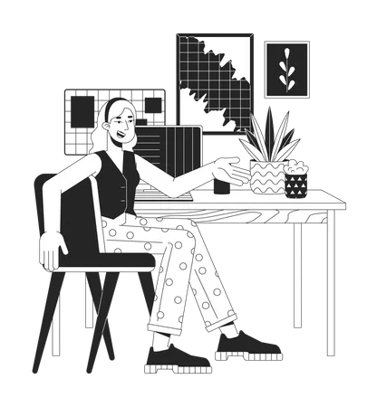 Positive woman talking at office workplace  Illustration