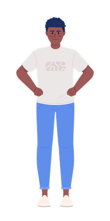 Positive young man holding hands on hips Illustration