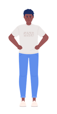 Positive young man holding hands on hips  Illustration