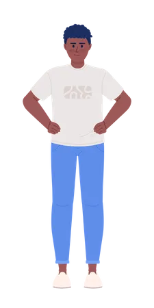 Positive young man holding hands on hips  Illustration