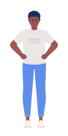 Positive young man holding hands on hips  Illustration