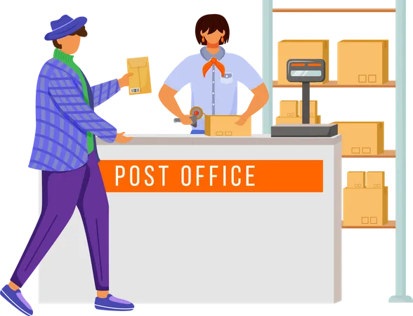 Post office female worker and customer  Illustration