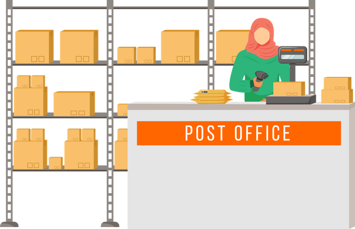 Post office female worker with hijab  Illustration