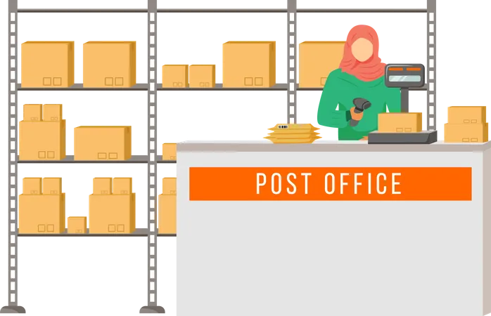 Post office female worker with hijab  Illustration