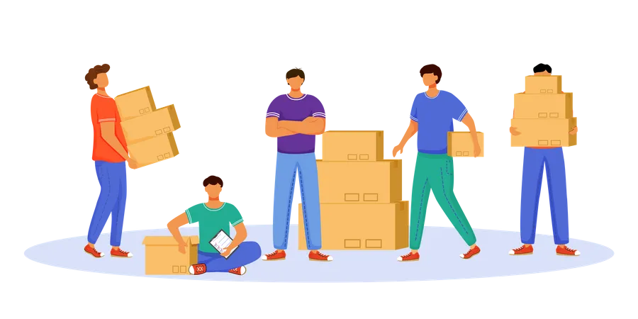 Post Office Male Workers And Loaders  Illustration