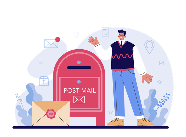 Post office staff providing mail service  イラスト