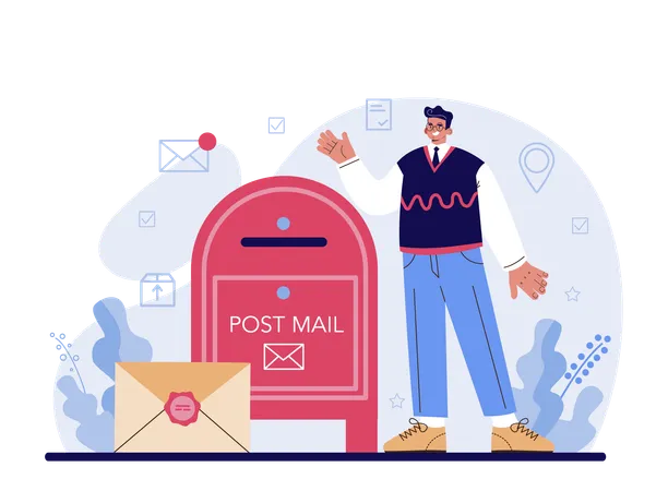 Post office staff providing mail service  イラスト