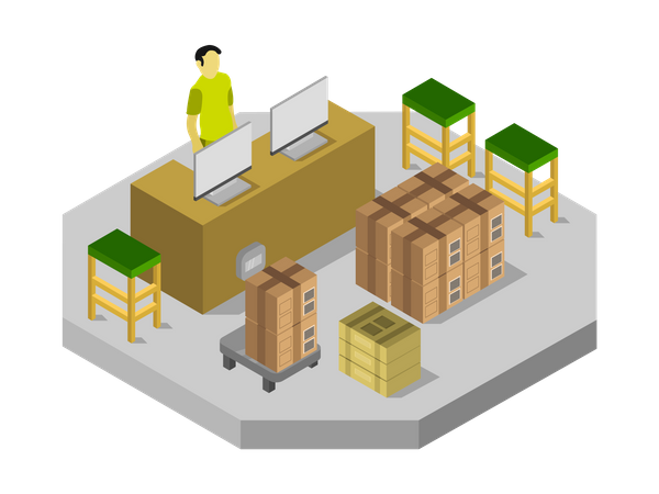 Post Office with post parcels and packages  Illustration