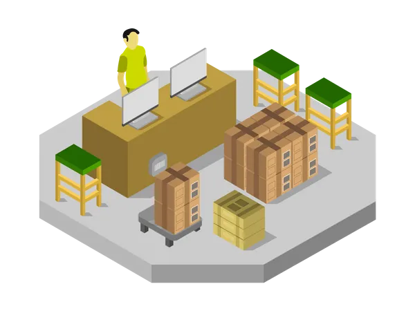 Post Office with post parcels and packages  Illustration